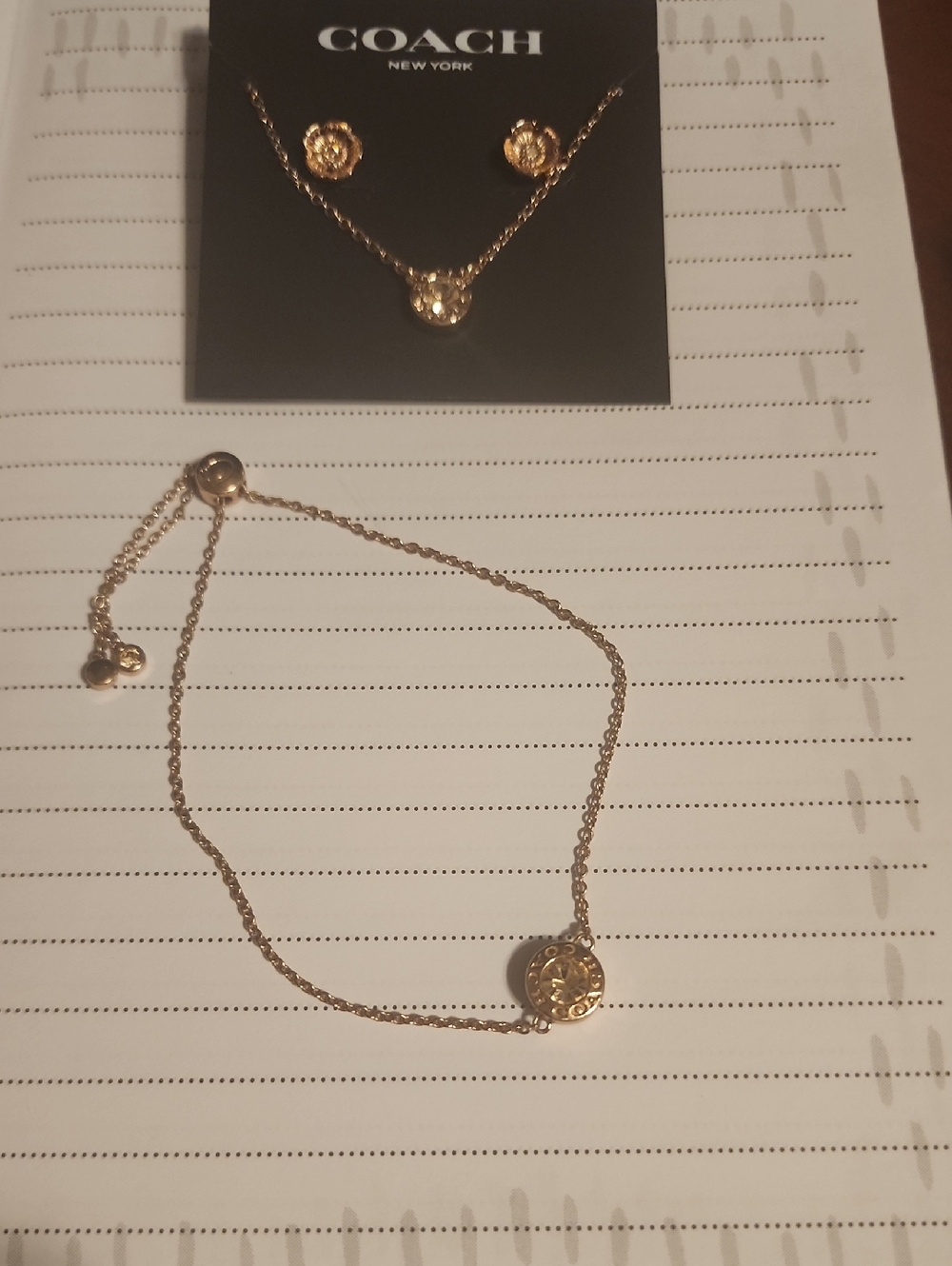 COACH Rose Gold Floral Pendant Necklace Earrings and Bracelet Set
